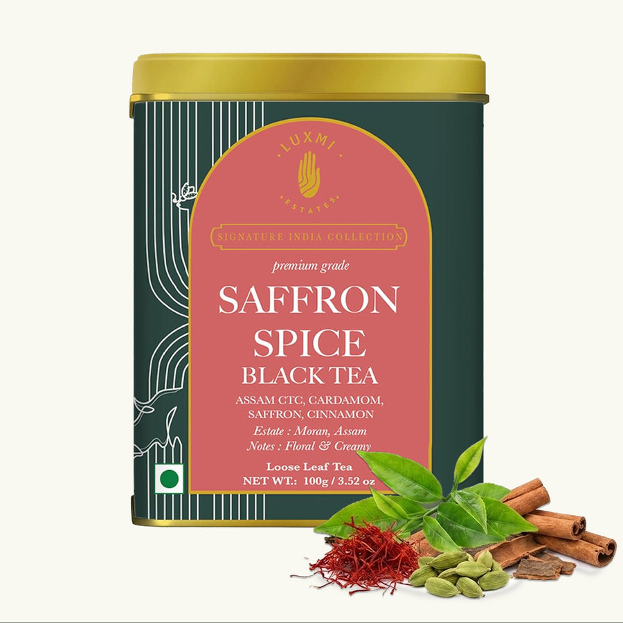 Saffron Spice Chai | 100 gm | Luxmi Signature Tea | Assam CTC, Cardamom, Saffron, Cinnamon