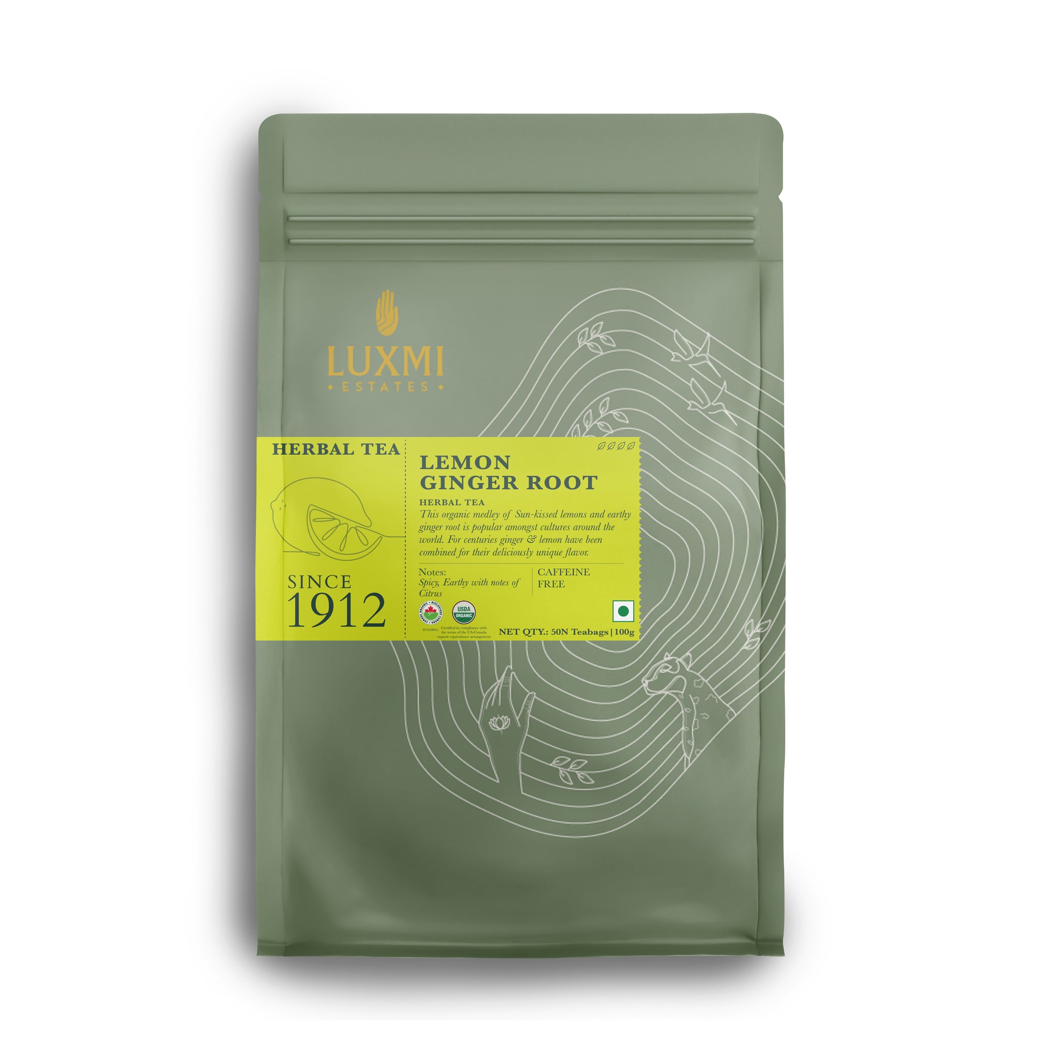 Lemon Ginger Root | 50 Tea Bags | Organic Herbal Bio Mesh Tea Bags