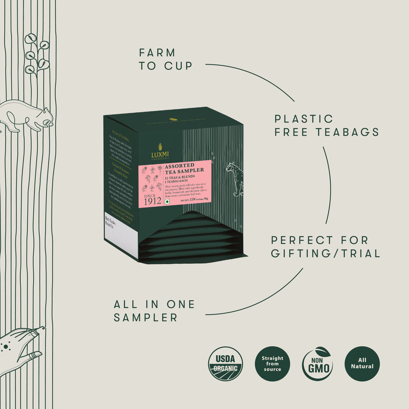 Luxmi Estates Sampler Tea Assortment | 15 TEA BAGS | 15 TB *2g = 30g