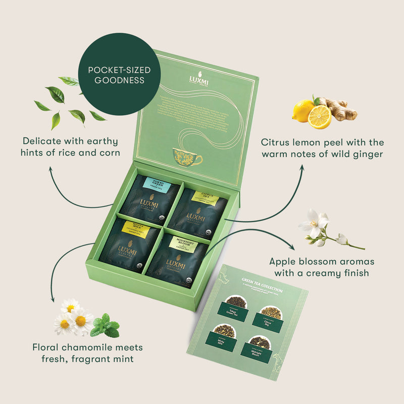Green Tea Collection | 36 Green Tea Bags- 4 Flavours, 9 Tea Bags Each