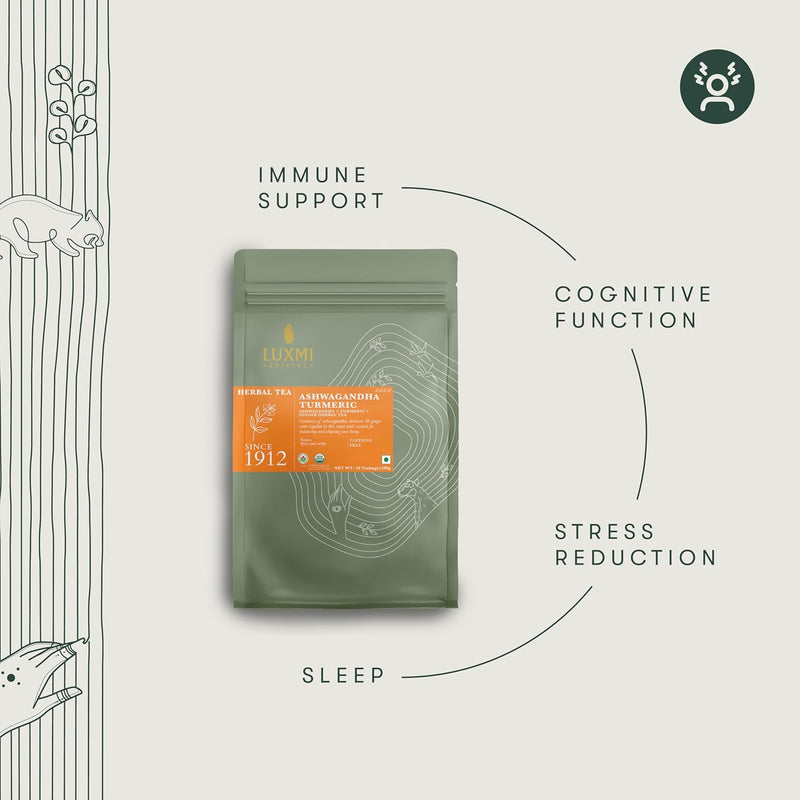 Ashwagandha Turmeric | 50 Herbal Infusion Bags | Organic Herbal Biodegradable Bags