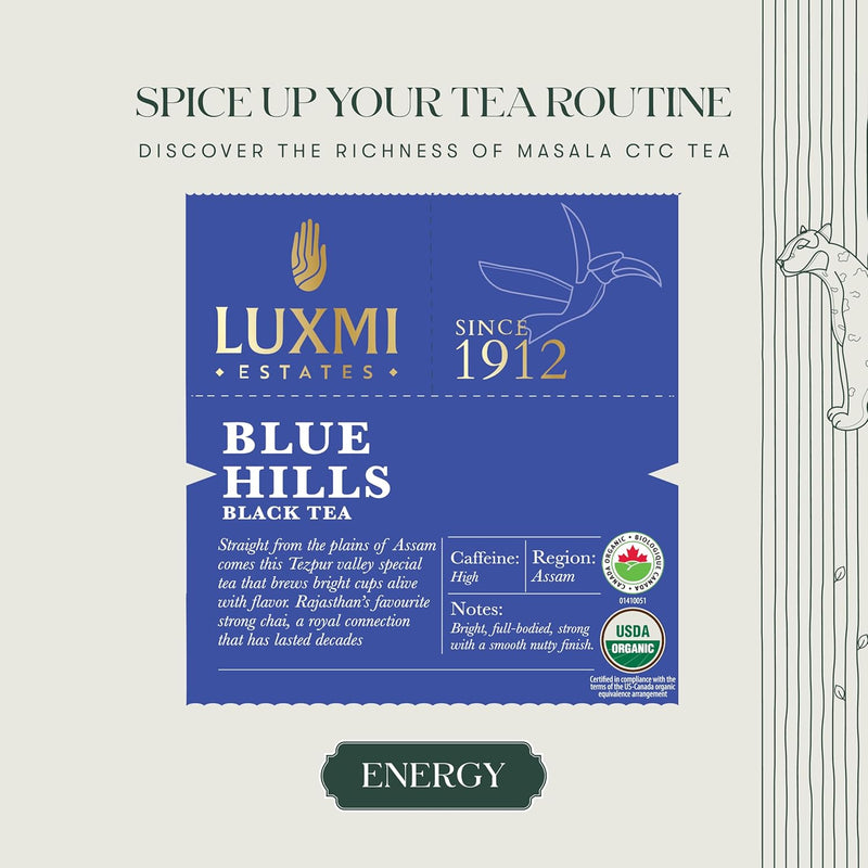 Blue Hills, 50 Tea Bags | Jodhpur Black Organic CTC Tea Blend