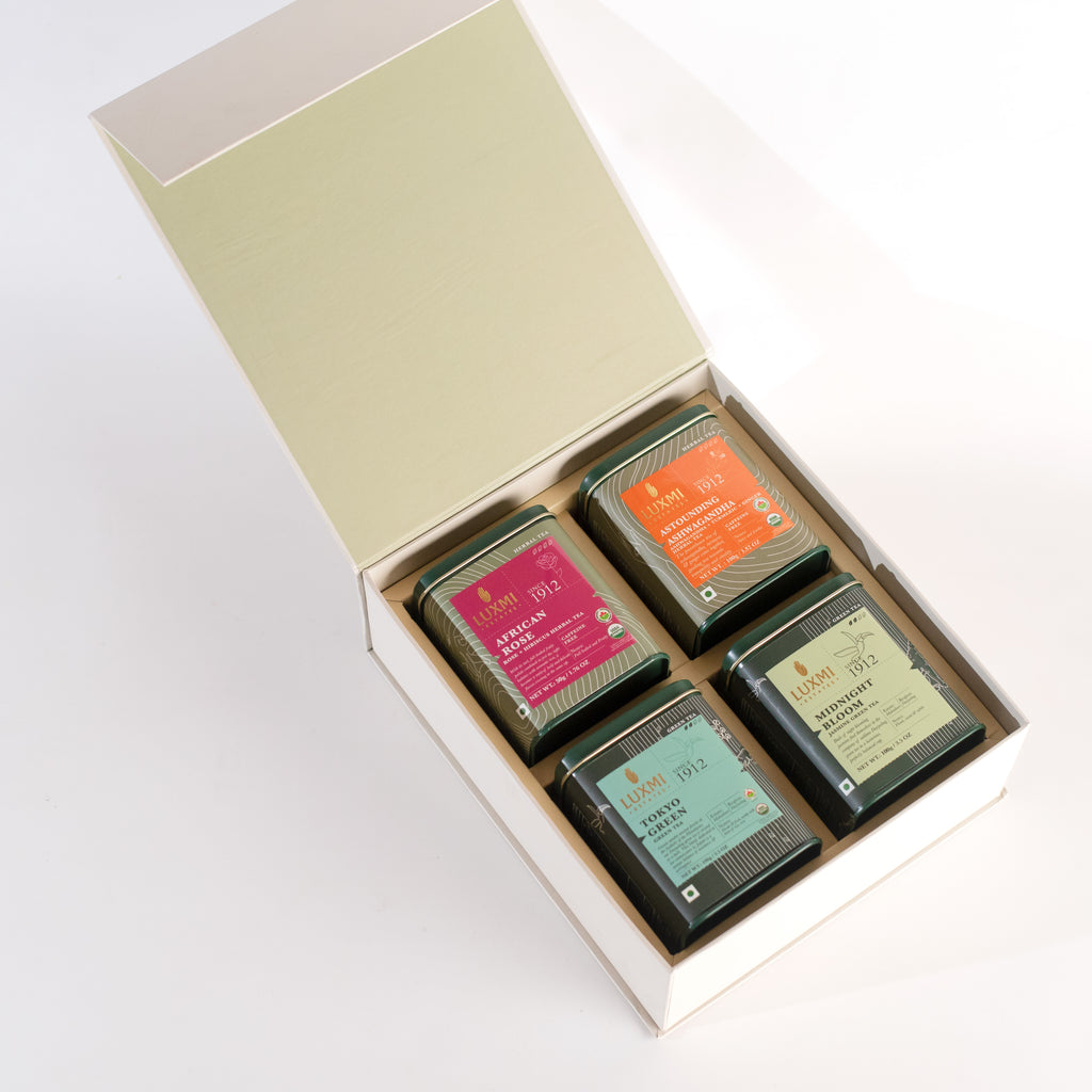 Organic Assorted Variety Tea Gift Set | 2 Herbal Teas, 2 Green Teas 300g | Energy and Balance Gift Box