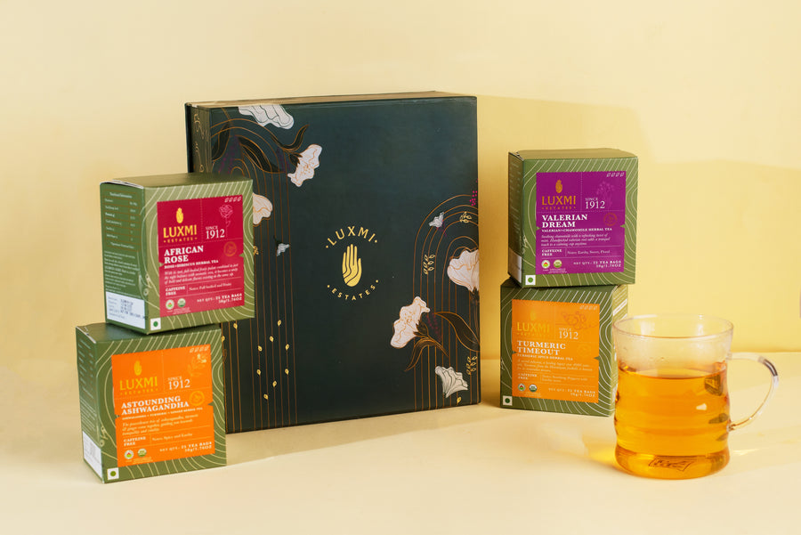 Organic Assorted Variety Herbal Tea Gift Set | 4 Herbal Teas, 25 X 4 Teabags (2gms Each) | All Day Wellness Gift Box