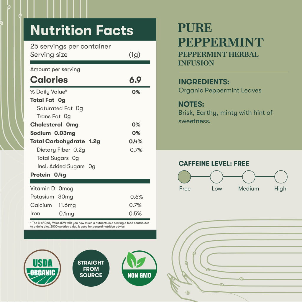 Purely Peppermint | Herbal Infusion | 25 Bags | Organic Herbal Infusion Biodegradable Bags