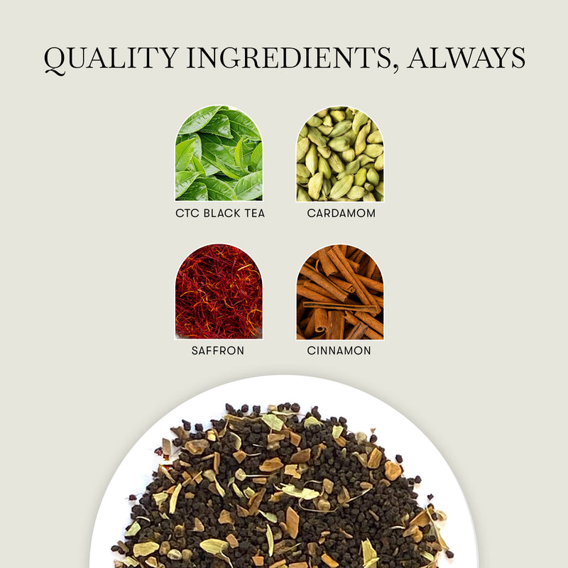 Saffron Spice Chai | 100 gm | Luxmi Signature Tea | Assam CTC, Cardamom, Saffron, Cinnamon