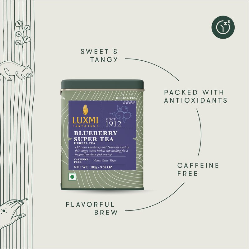 Blueberry Super Tea | Herbal Infusion Tea | Tin Caddy | 100 gm