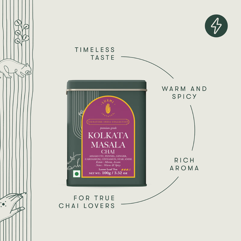 Kolkata Masala Chai | 100 gm | Luxmi Signature Tea | Assam CTC, Fennel, Ginger, Cardamom, Cinnamon, Star Anise