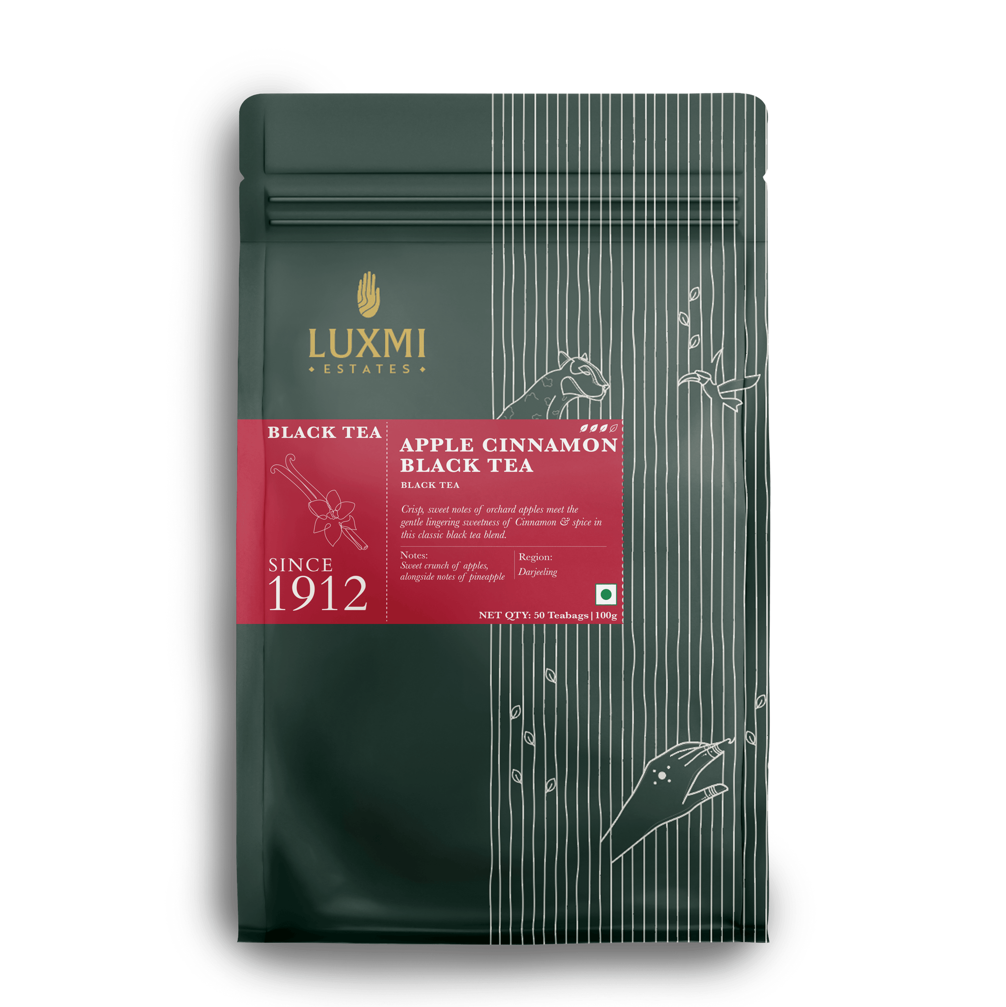 Apple Cinnomon Black Tea | 50 Tea Bags | Organic Black Tea - Luxmi Estates