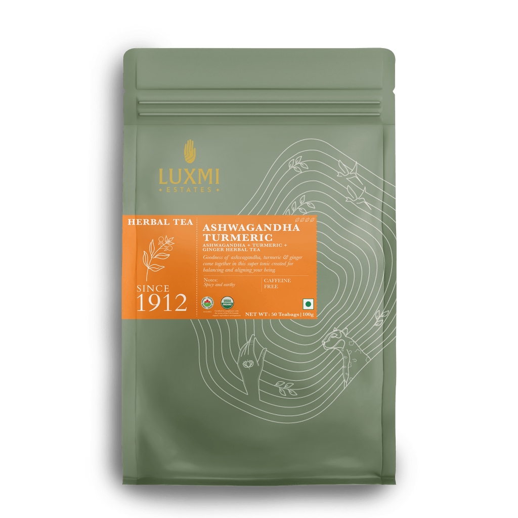 Ashwagandha Turmeric | 50 Tea Bags | Organic Herbal Tea - Luxmi Estates