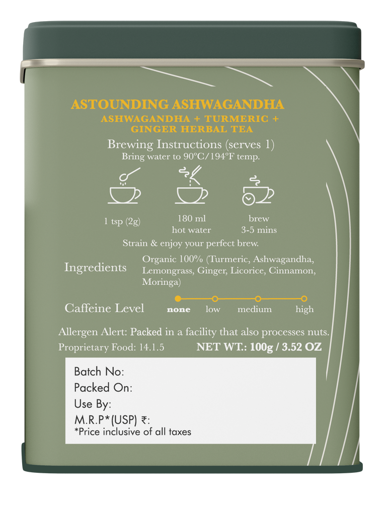 Astounding Ashwagandha | Tin Caddy | 100gm | Organic Herbal Loose Tea