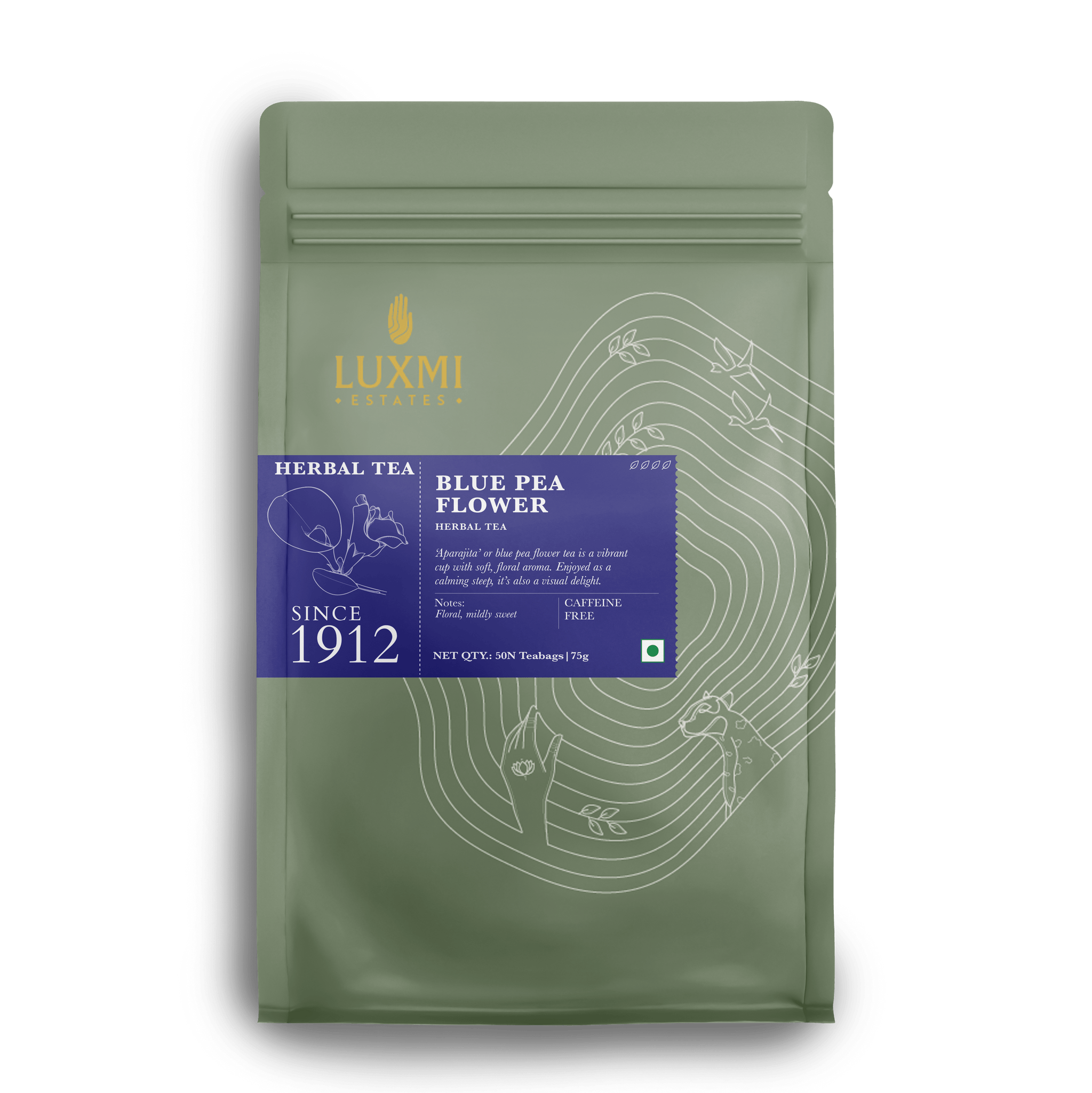 Blue Pea Flower | 50 Tea Bags | Organic Herbal Tea - Luxmi Estates