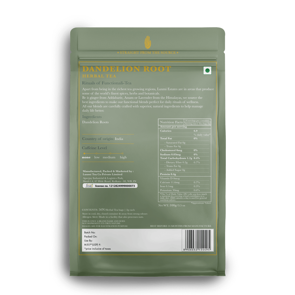 Dandelion Root | 50 Tea Bags | Organic Herbal Tea - Luxmi Estates