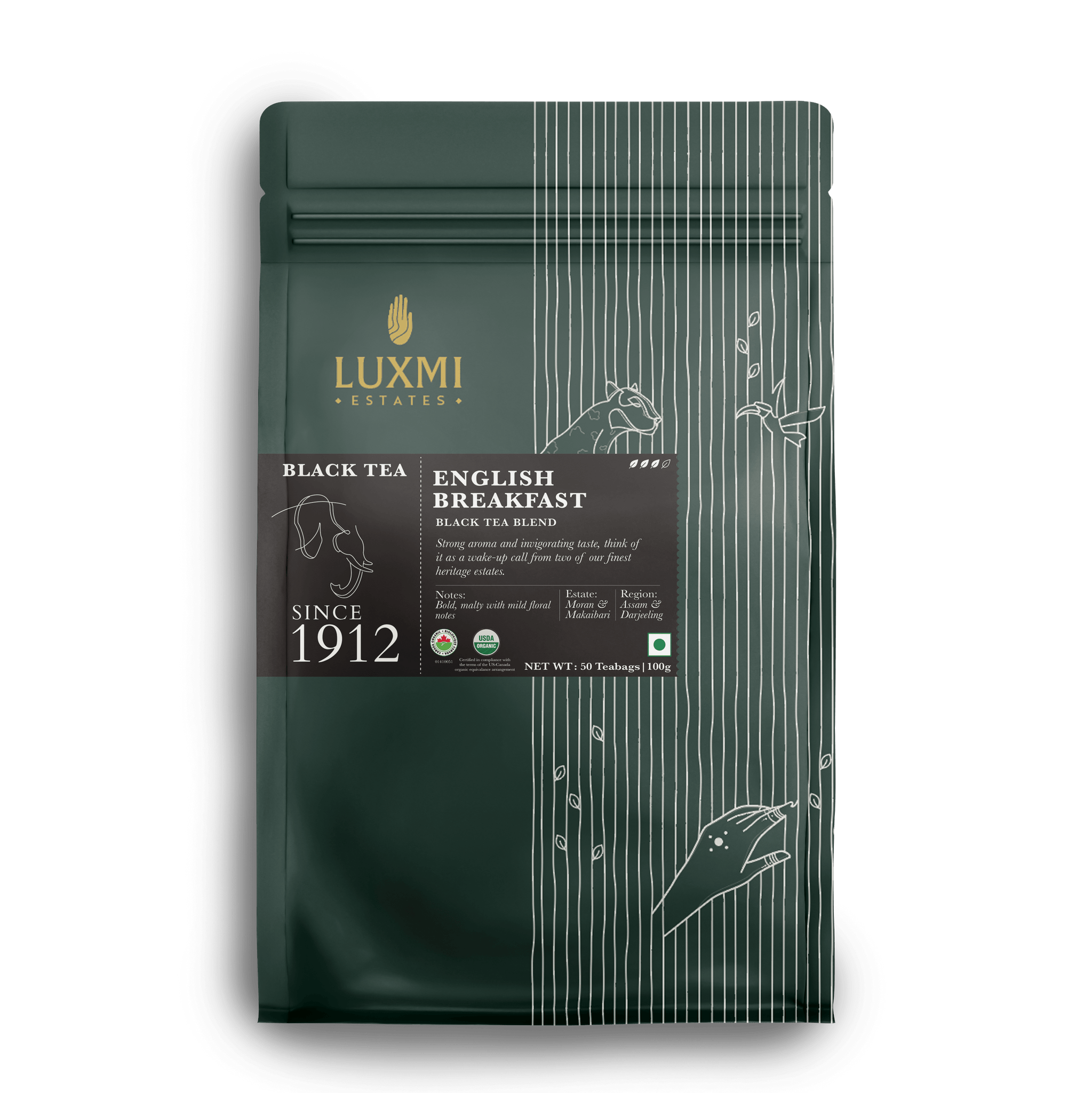 English Breakfast | A Tale of Two Estates | 50 Tea Bags | Organic Black Tea - Luxmi Estates