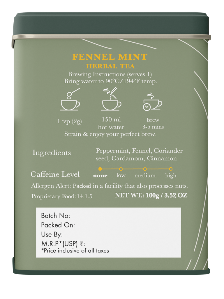 Fennel Mint Herbal Tea | 100 gm Tin Caddy | Herbal Loose Tea