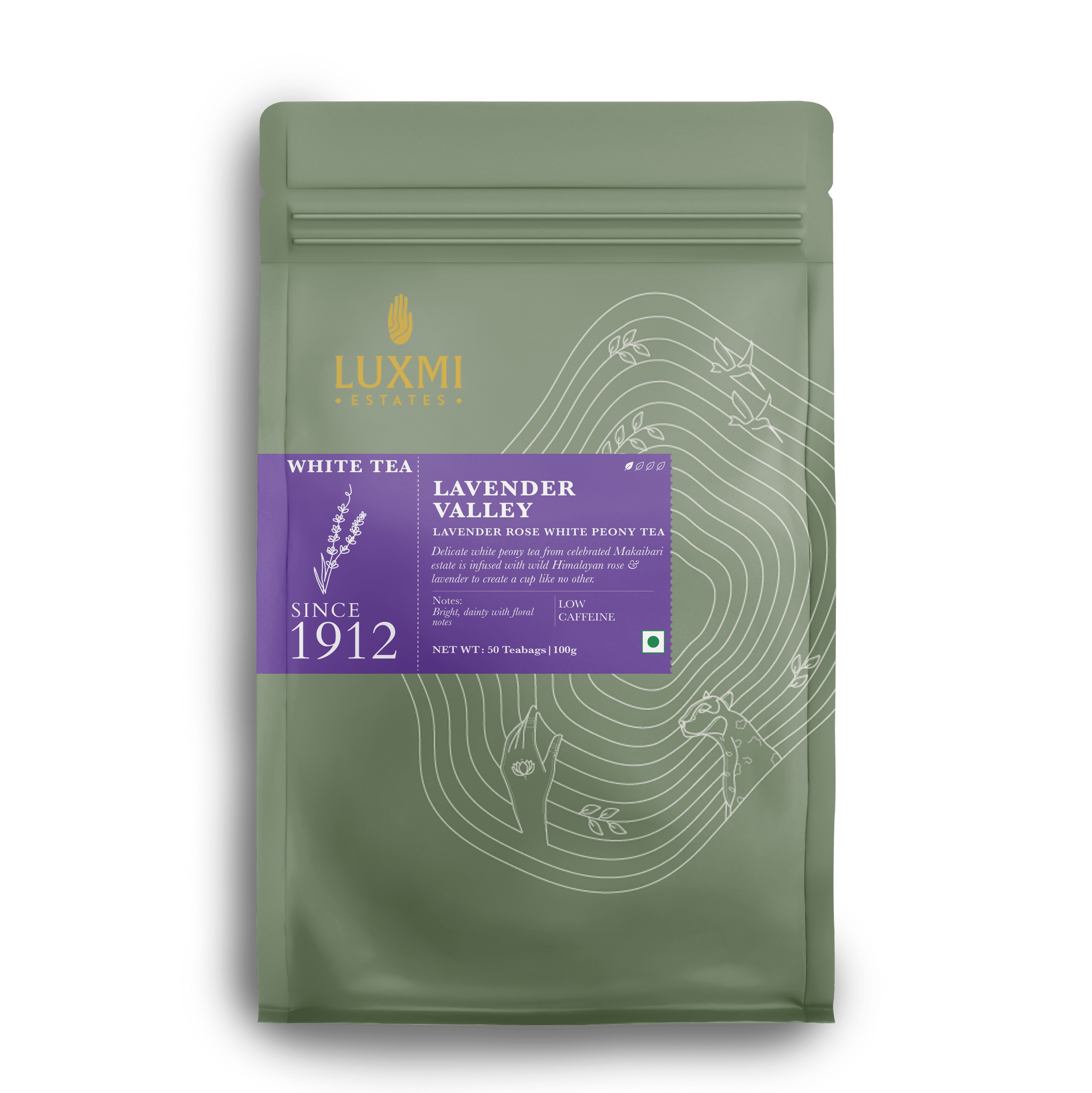Lavender Valley | 50 Tea Bags | Organic White Tea - Luxmi Estates