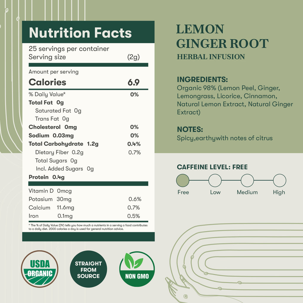 Lemon Ginger Root | 25 Herbal Infusion Bag | Organic Herbal Biodegradable Bags