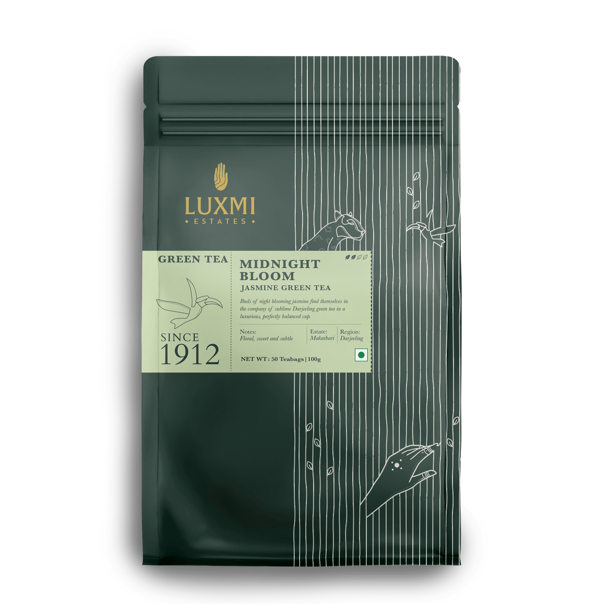 Midnight Bloom Jasmine Green Tea | 50 Tea Bags | Organic Green Tea - Luxmi Estates