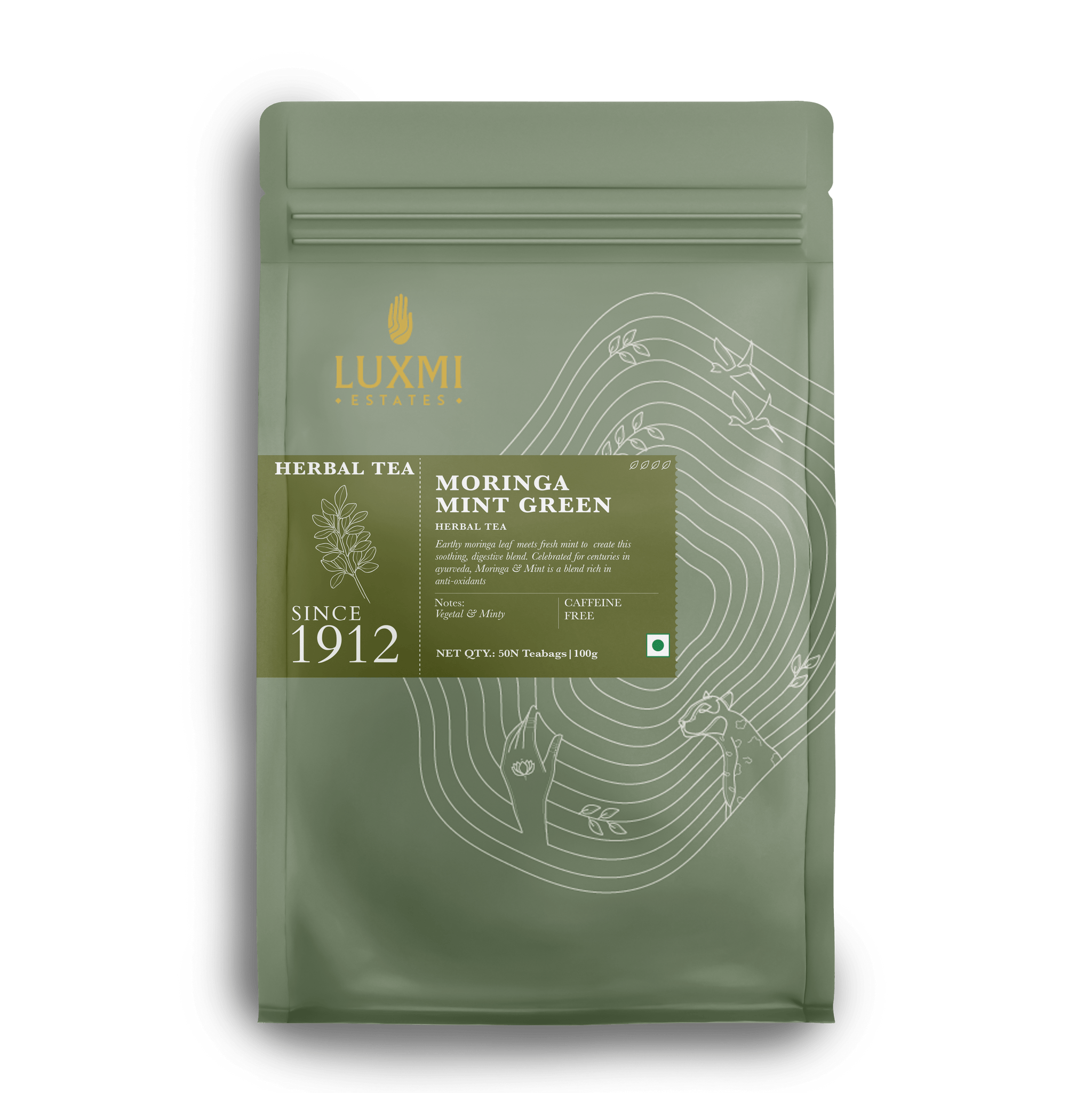 Moringa Mint | 50 Tea Bags | Organic Herbal Tea - Luxmi Estates