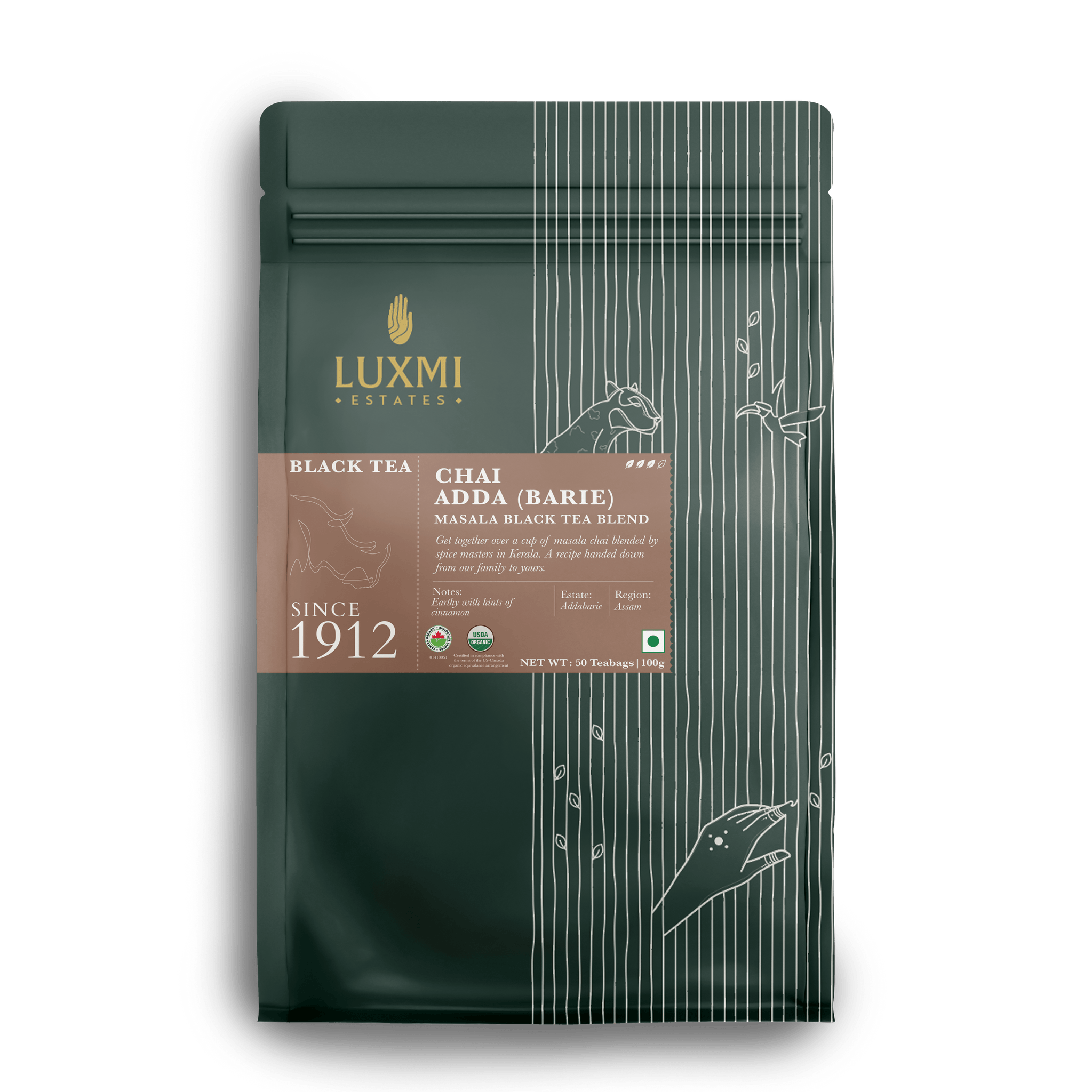 Organic Chai Adda-Barie | 50 Tea Bags | Organic Masala Chai - Luxmi Estates