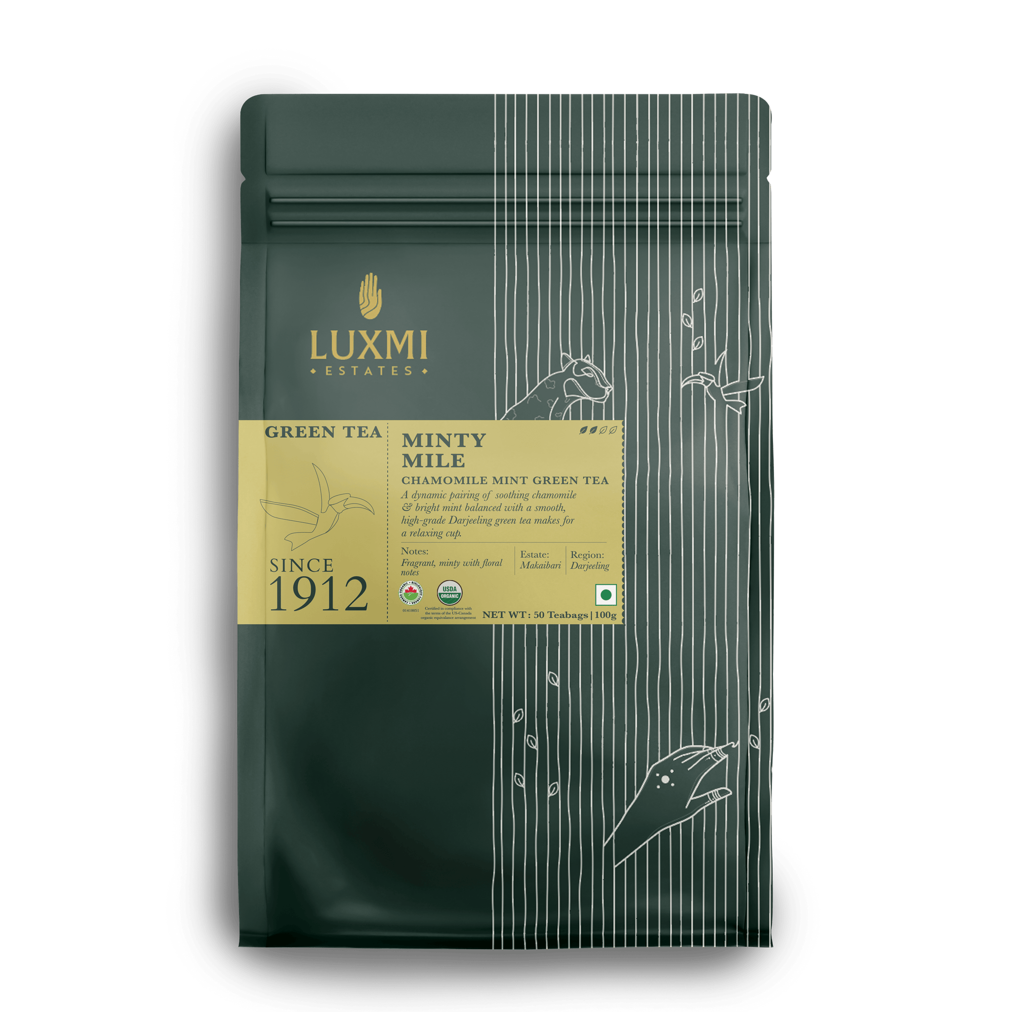 Organic Minty Mile | 50 Tea Bags | Organic Green Tea - Luxmi Estates