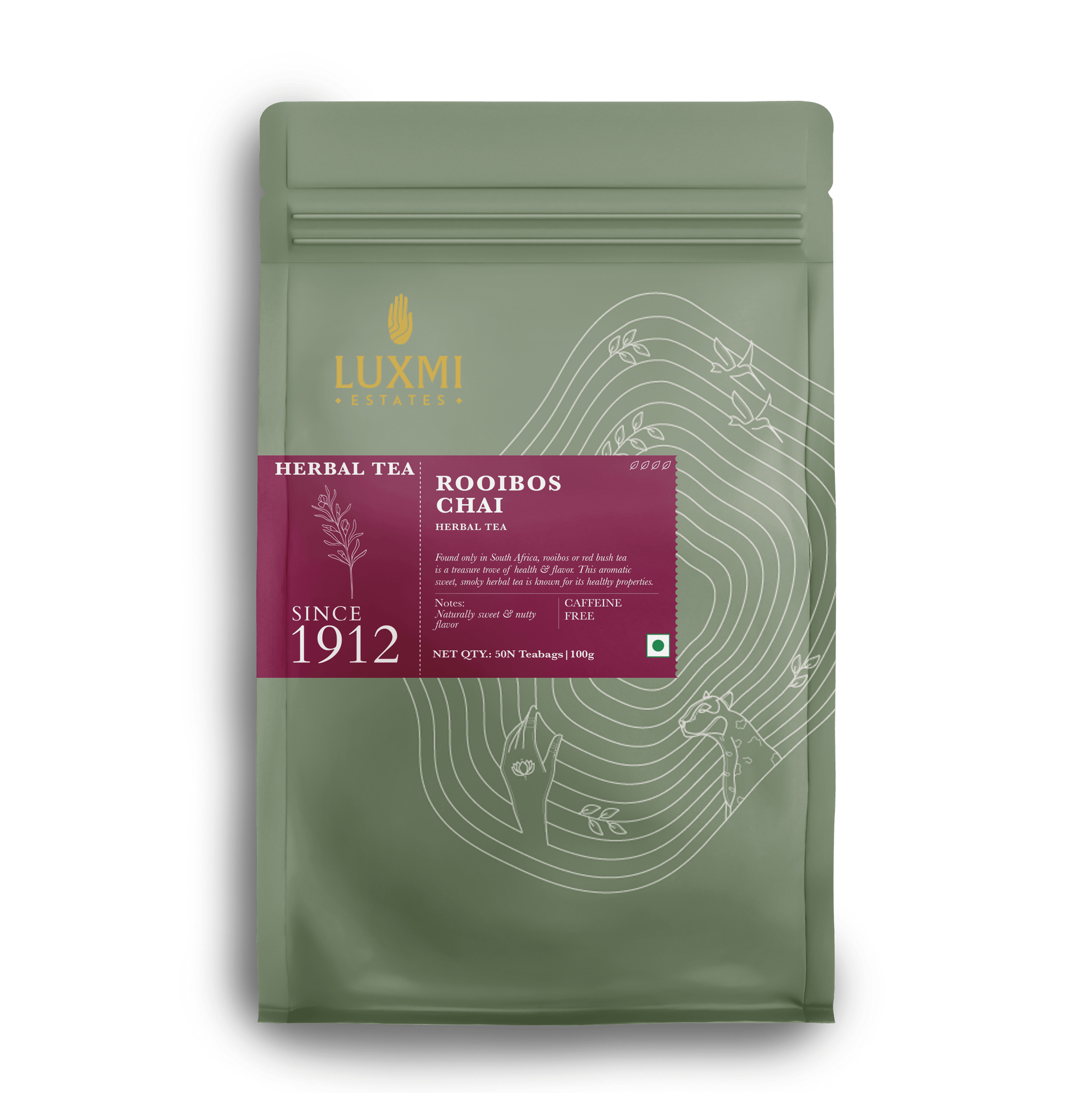 Rooibos Chai | 50 Tea Bags | Organic Herbal Chai - Luxmi Estates