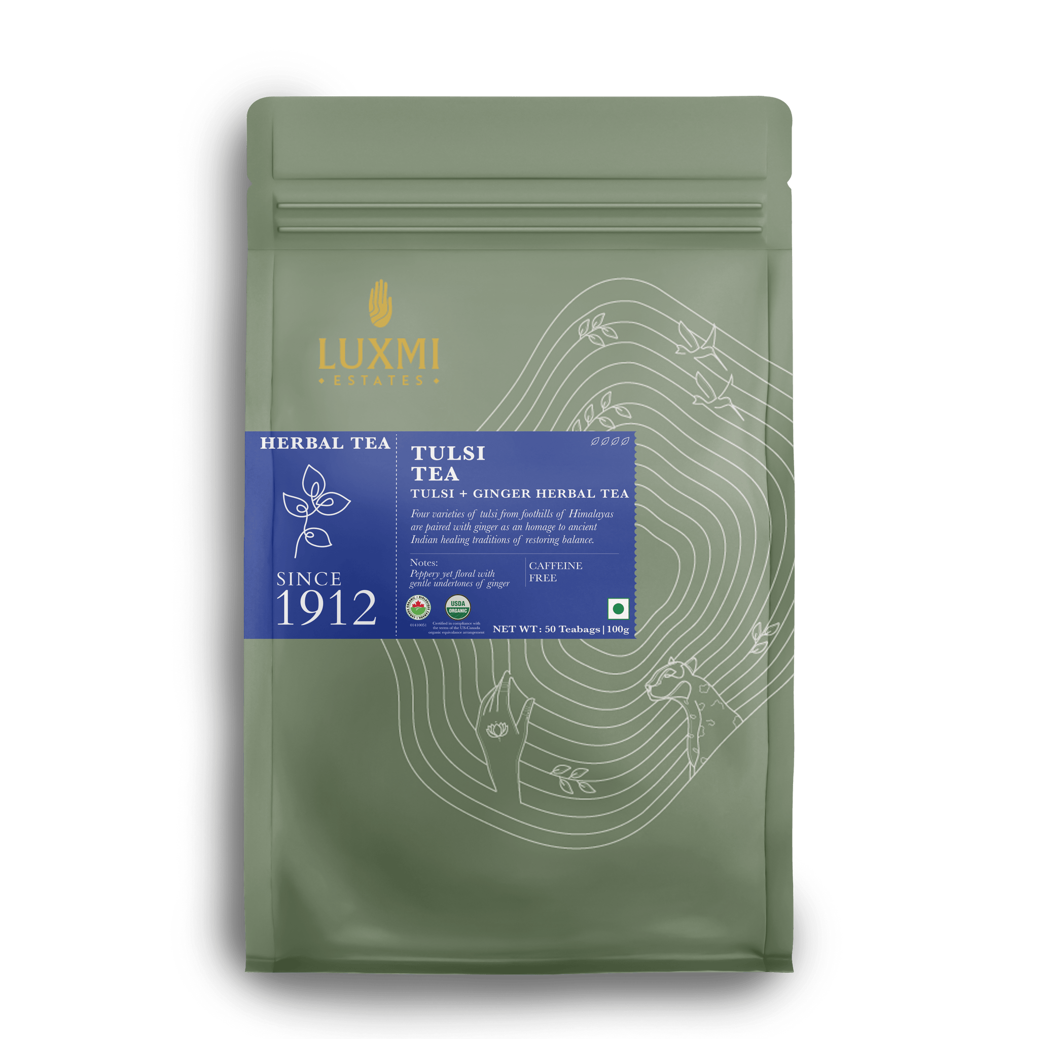 Tulsi Tea | 50 Tea Bags | Organic Herbal Tea - Luxmi Estates