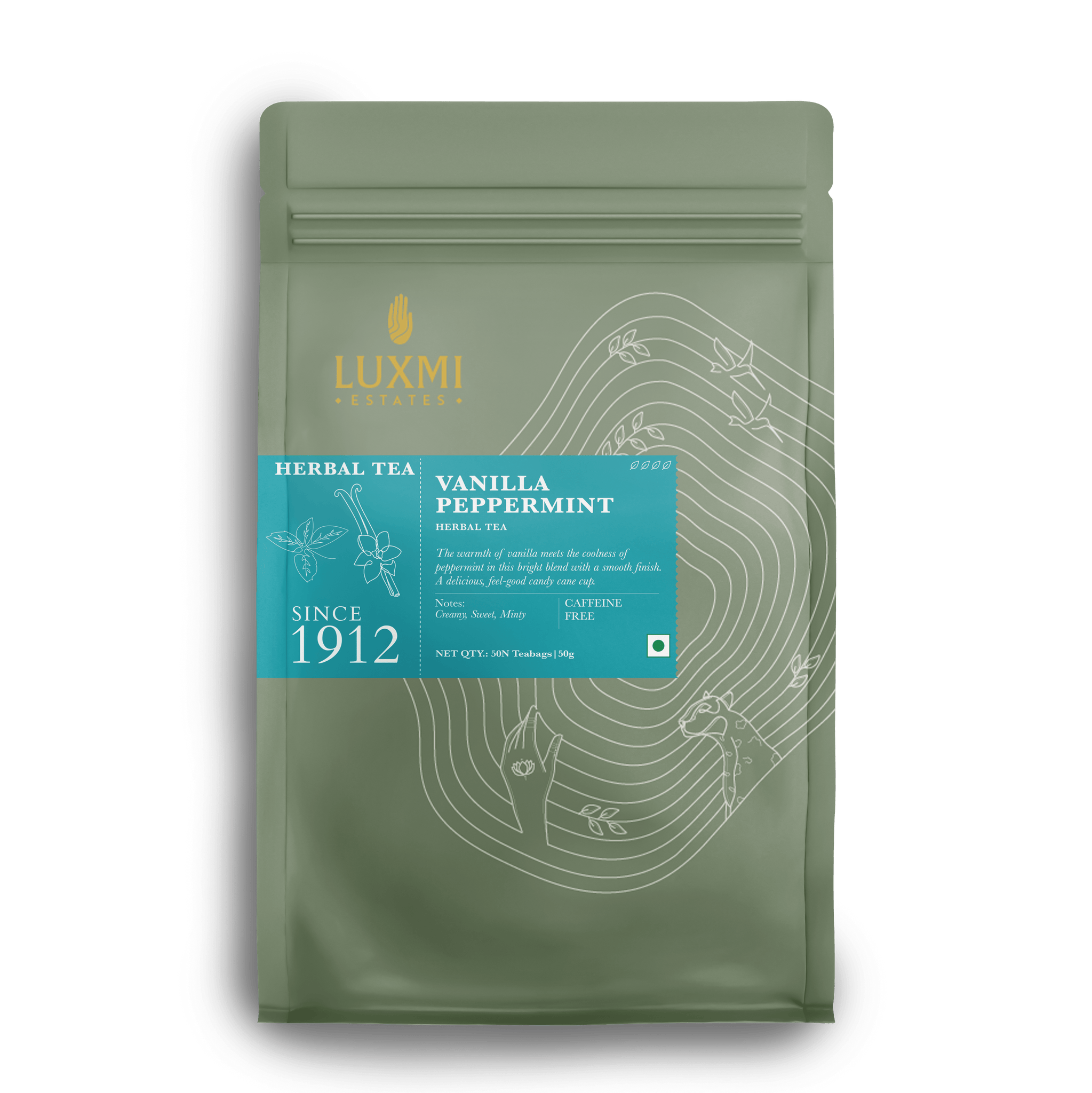 Vanilla Peppermint | 50 Tea Bags | Organic Herbal Tea - Luxmi Estates