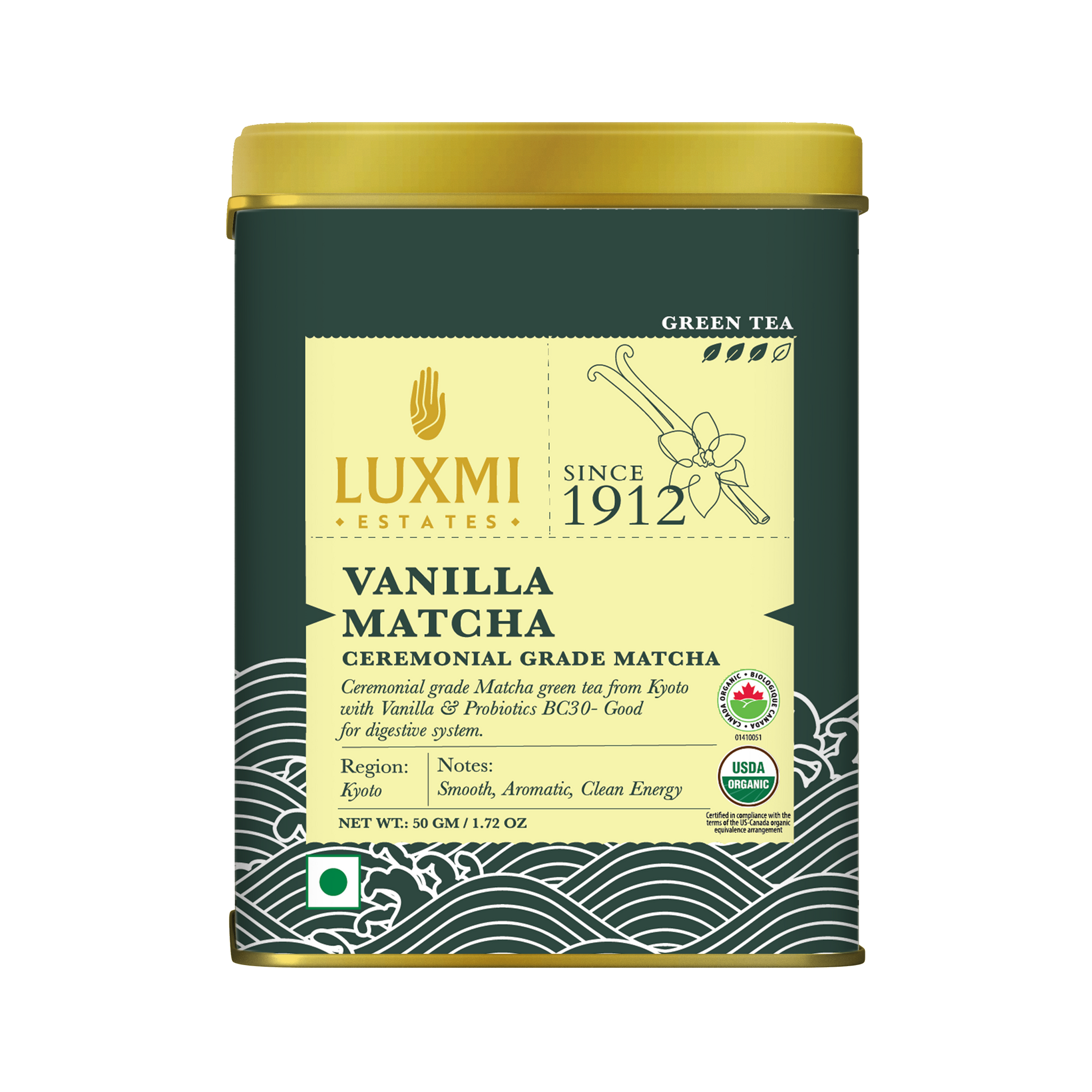 Matcha Vanilla with Probiotics | 50gm | Organic Green Tea