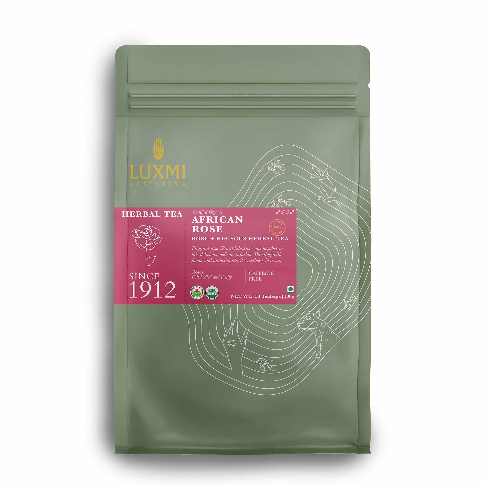 African Rose | 50 Tea Bags | Organic Herbal Tea - Luxmi Estates