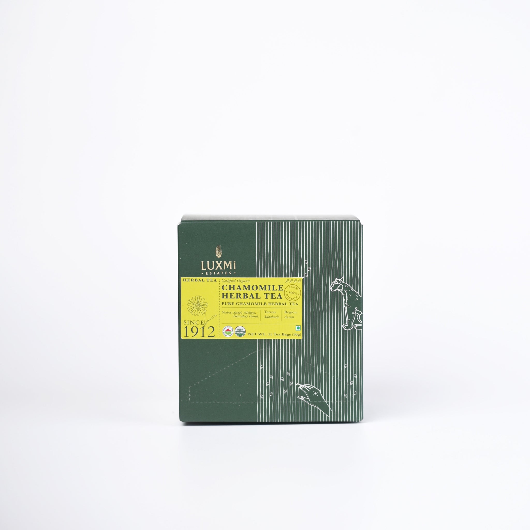 Chamomile Pure Tea | 15 Tea Bags | Organic Herbal Tea - Luxmi Estates