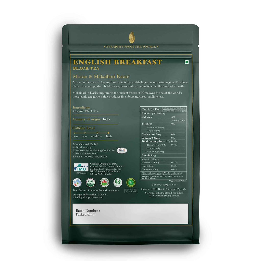 English Breakfast | 50 Tea Bags | Organic Black Tea - Luxmi Estates