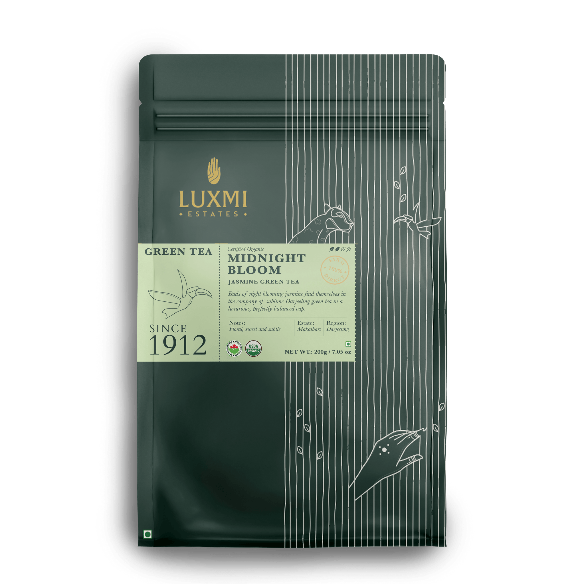 Midnight Bloom Jasmine Green Tea | 200 Gm Loose Leaf | Organic Green Tea - Luxmi Estates