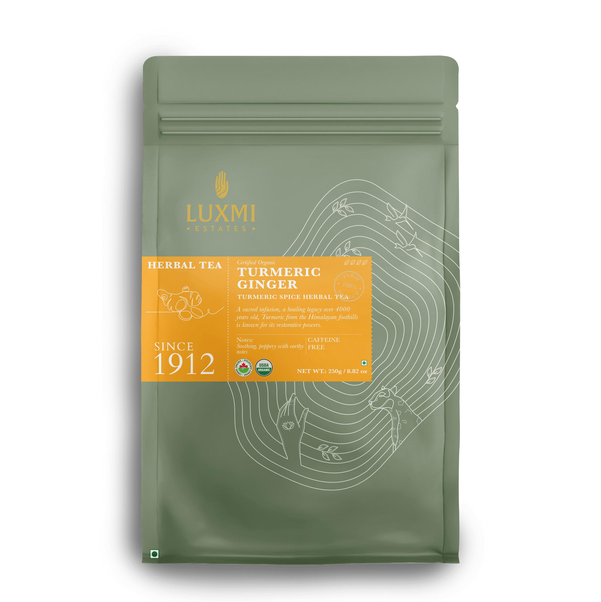 Turmeric Ginger | Turmeric Time-Out | 250 Gm Loose Tea | Organic Herbal Tea - Luxmi Estates